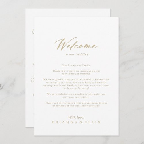 Chic Calligraphy Gold Wedding Welcome Letter