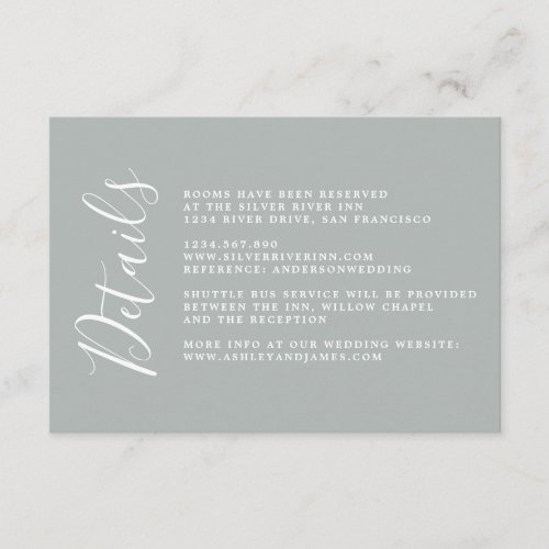 Chic Calligraphy Gray Wedding Details Enclosure Card