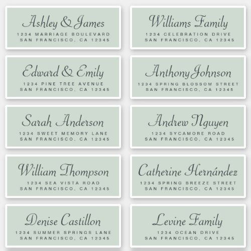 Chic Calligraphy Green Guest Address Labels