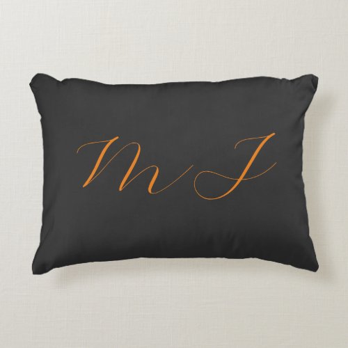 Chic calligraphy grey orange monogram name initial accent pillow