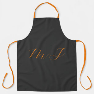 Chic calligraphy grey orange monogram name initial apron