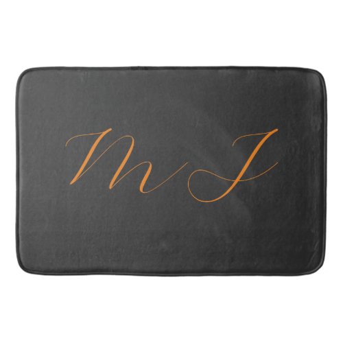 Chic calligraphy grey orange monogram name initial bath mat
