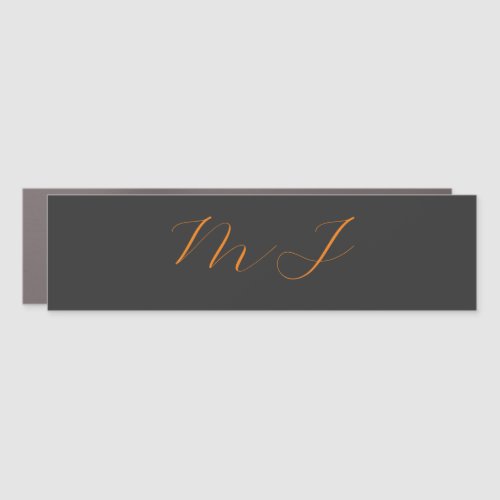 Chic calligraphy grey orange monogram name initial car magnet