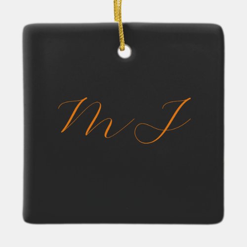Chic calligraphy grey orange monogram name initial ceramic ornament