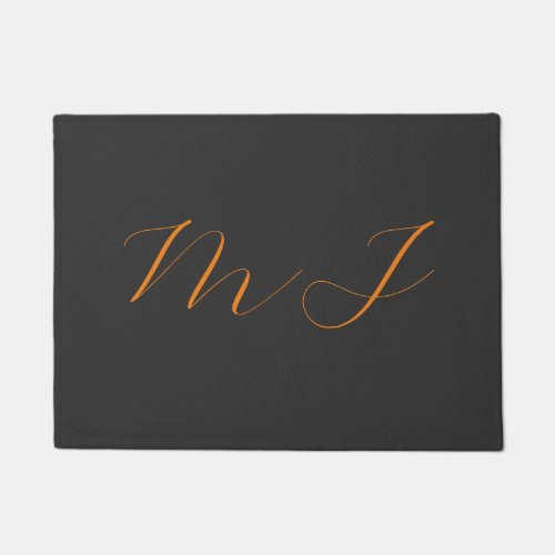 Chic calligraphy grey orange monogram name initial doormat