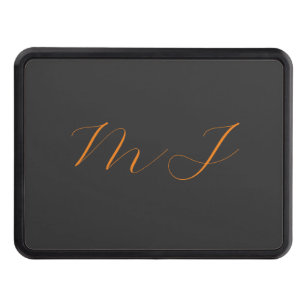 Chic calligraphy grey orange monogram name initial hitch cover