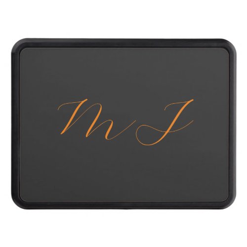 Chic calligraphy grey orange monogram name initial hitch cover