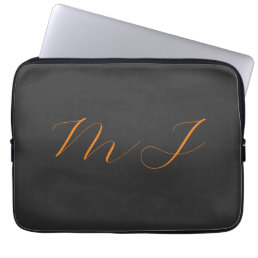 Chic calligraphy grey orange monogram name initial laptop sleeve