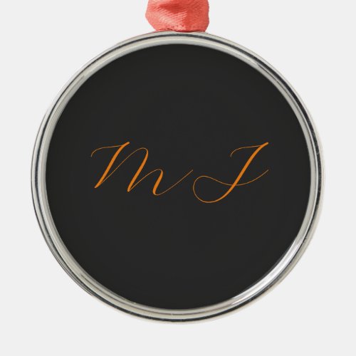 Chic calligraphy grey orange monogram name initial metal ornament