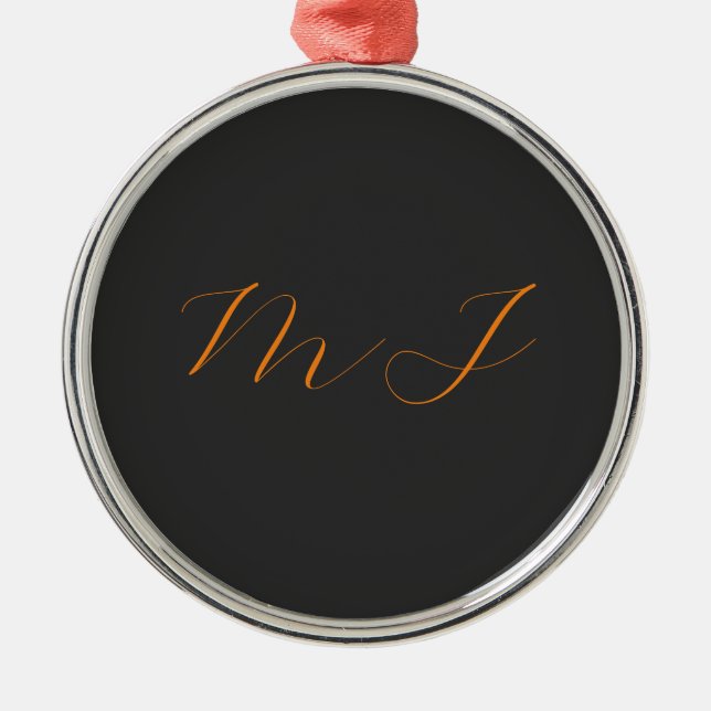 Chic calligraphy grey orange monogram name initial metal ornament (Front)