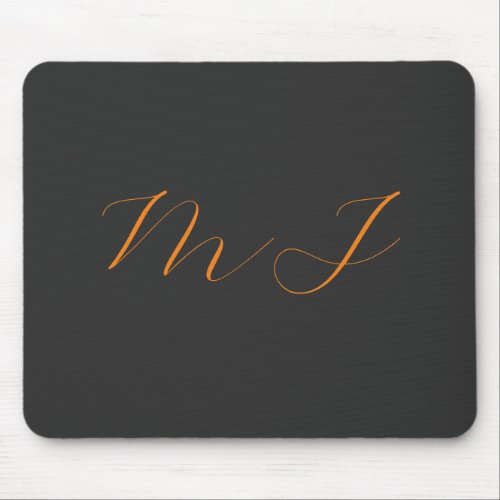 Chic calligraphy grey orange monogram name initial mouse pad