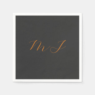 Chic calligraphy grey orange monogram name initial napkins