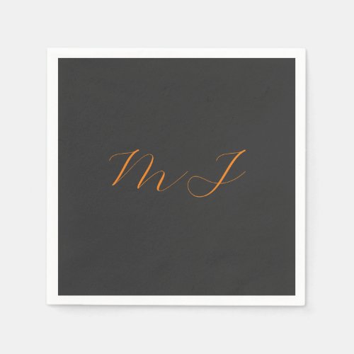 Chic calligraphy grey orange monogram name initial napkins