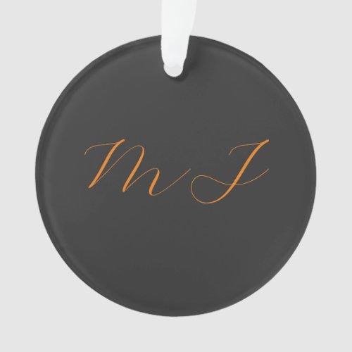 Chic calligraphy grey orange monogram name initial ornament