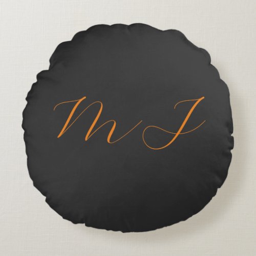 Chic calligraphy grey orange monogram name initial round pillow