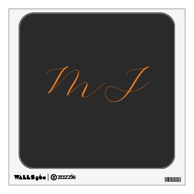Chic calligraphy grey orange monogram name initial wall decal (Front)