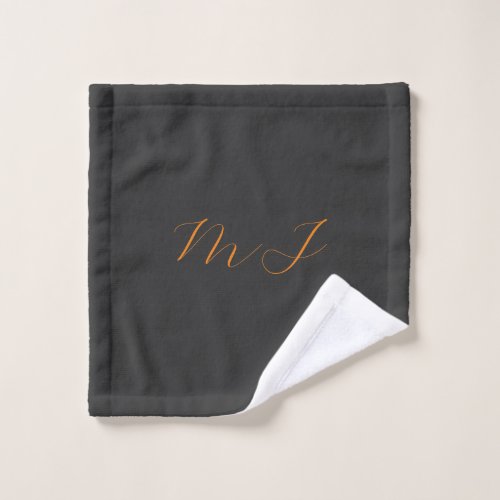 Chic calligraphy grey orange monogram name initial wash cloth