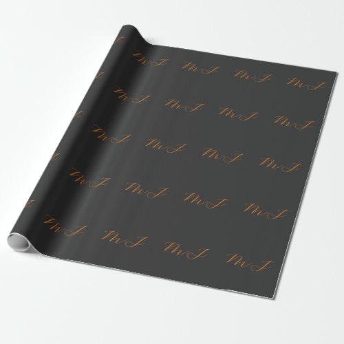 Chic calligraphy grey orange monogram name initial wrapping paper