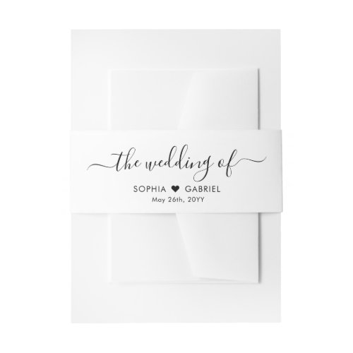 Chic Calligraphy Heart Monogram Name Wedding Invitation Belly Band