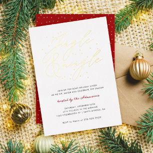 Chic Calligraphy Jingle & Mingle Christmas Party Foil Invitation
