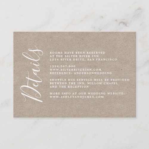 Chic Calligraphy Kraft Paper Wedding Details Enclosure Card