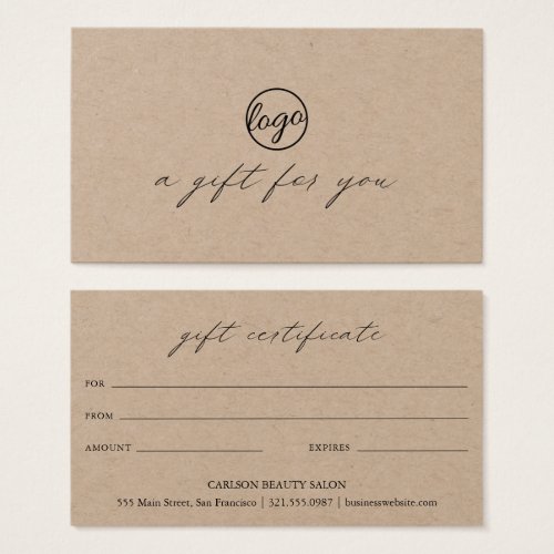 Chic Calligraphy Logo Rustic Gift Certificate
