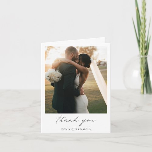 Chic Calligraphy Minimal Photo Simple Wedding Thank You Card