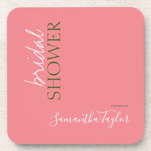 Chic Calligraphy Minimalist Bridal Shower Beverage Coaster