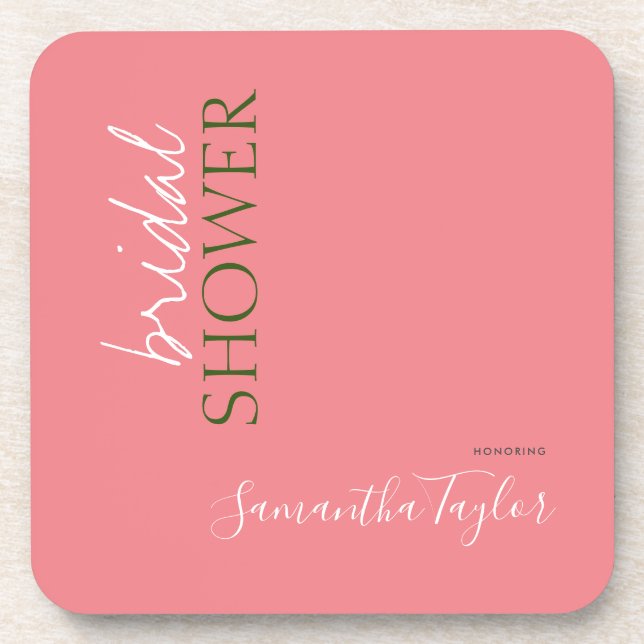 Chic Calligraphy Minimalist Bridal Shower Beverage Coaster (Front)
