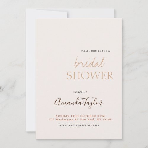 Chic Calligraphy Minimalist Bridal Shower Invitation