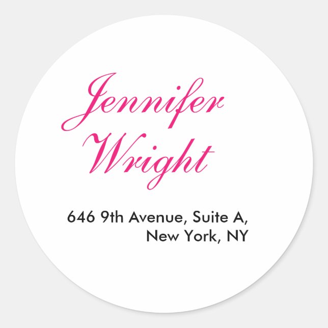 Chic calligraphy minimalist custom name adress classic round sticker (Front)