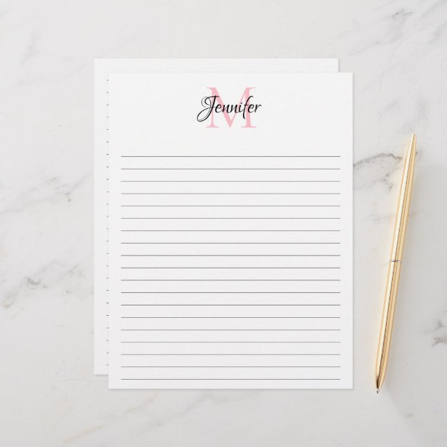 Chic Calligraphy Minimalist Lined Monogram Letterhead (Front/Back In Situ)