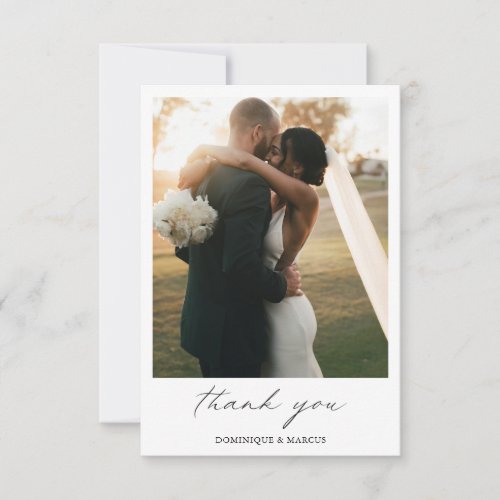 Chic Calligraphy Minimalist Photo Simple Wedding Thank You Card