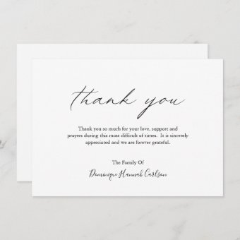 Chic Calligraphy Minimalist Simple Elegant Funeral Thank You Card | Zazzle