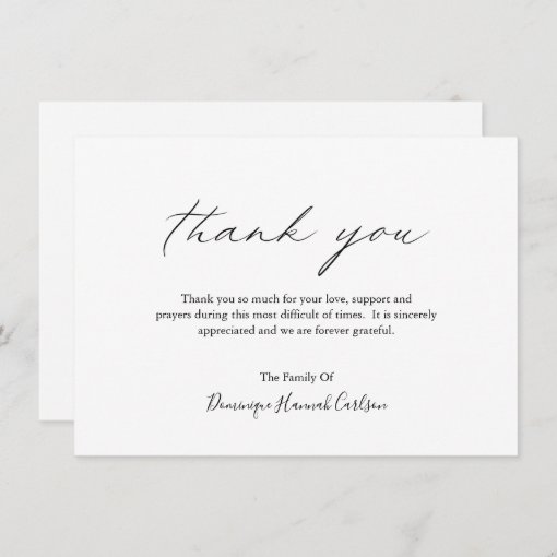 Chic Calligraphy Minimalist Simple Elegant Funeral Thank You Card | Zazzle