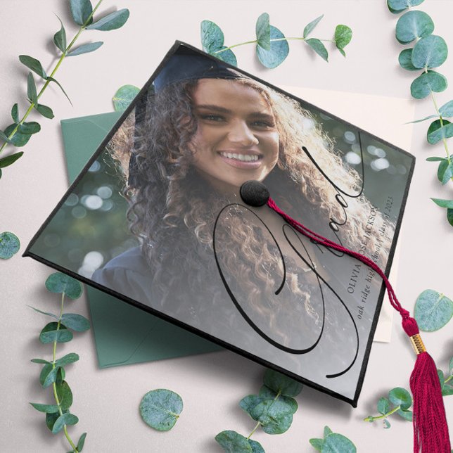 Chic Calligraphy Modern Simple Photo Graduation Cap Topper (Creator Uploaded)