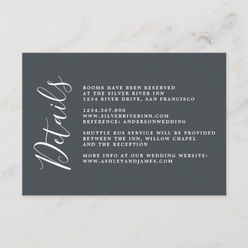 Chic Calligraphy Off_Black Wedding Details Enclosure Card
