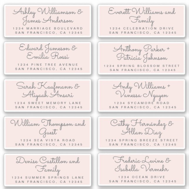 Chic Calligraphy Pastel Pink Guest Address Labels (Front)