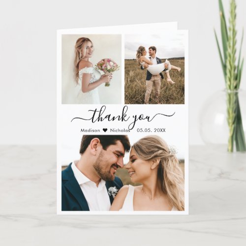 Chic Calligraphy Photo Collage Wedding Thank You 