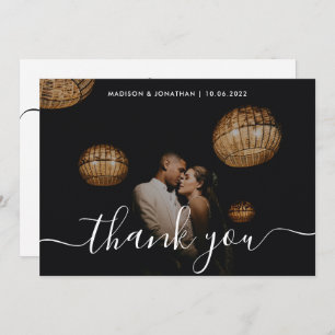 Chic Calligraphy Photo Overlay Wedding Thank You Card