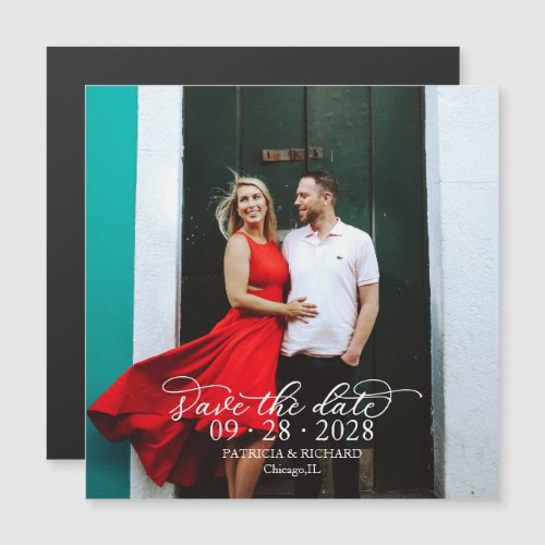 Chic Calligraphy Photo Wedding Save The Date Magnetic Invitation