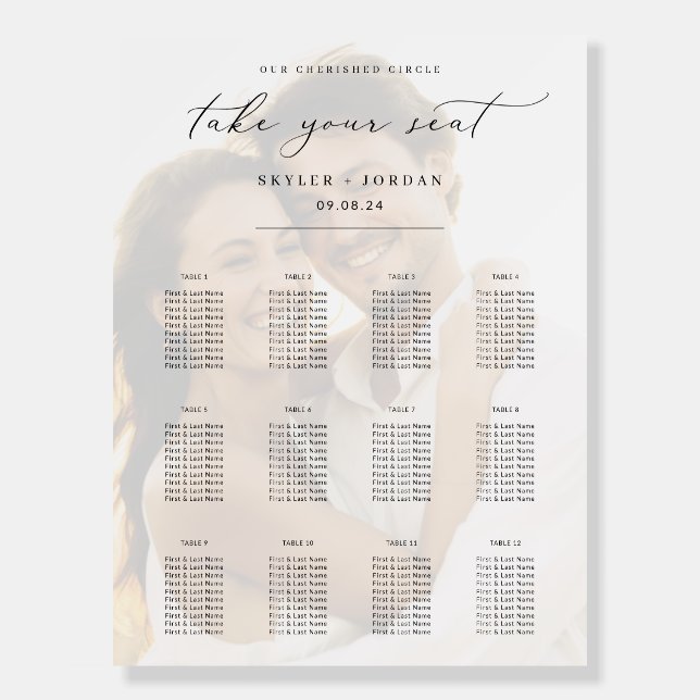 Chic Calligraphy Photo Wedding Seating Chart Foam Board (Front)