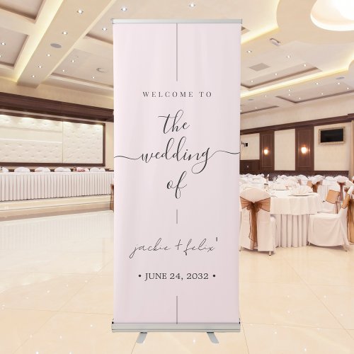 Chic Calligraphy Pink And White Wedding Welcome Retractable Banner