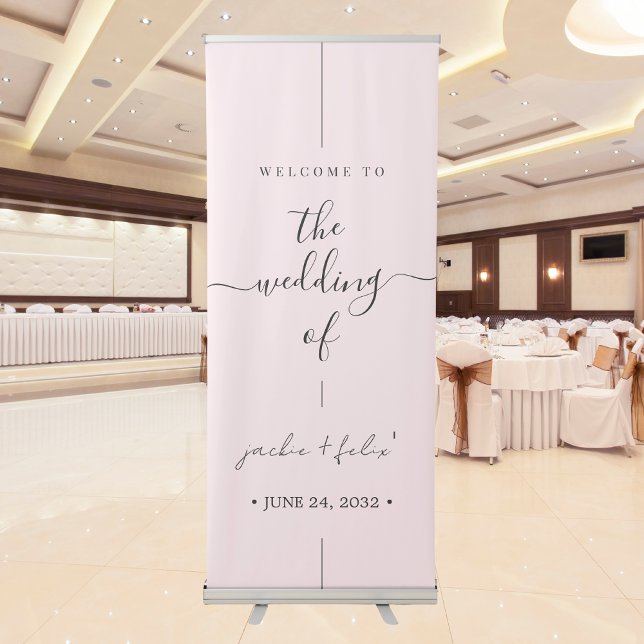 Chic Calligraphy Pink And White Wedding Welcome Retractable Banner (Creator Uploaded)