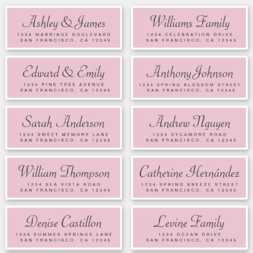 Chic Calligraphy Pink Wedding Guest Address Labels