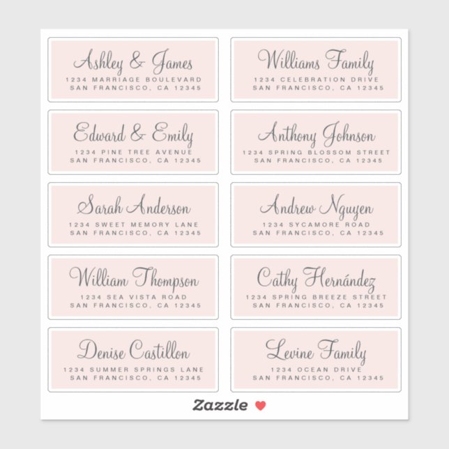 Chic Calligraphy Pink Wedding Guest Address Labels (Sheet)