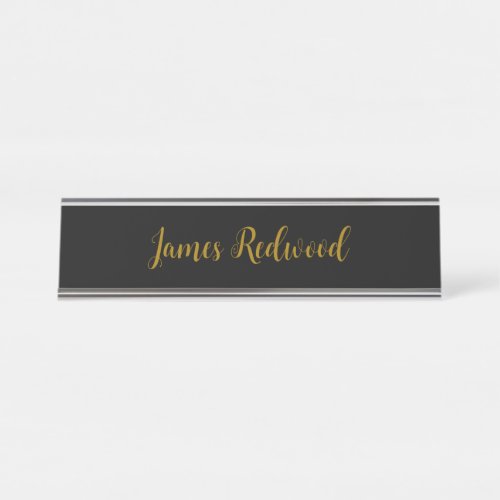 Chic Calligraphy Professional Gold Color Black Desk Name Plate