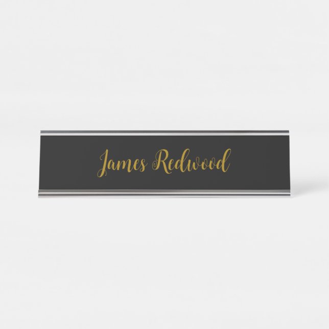 Chic Calligraphy Professional Gold Color Black Desk Name Plate (Front)