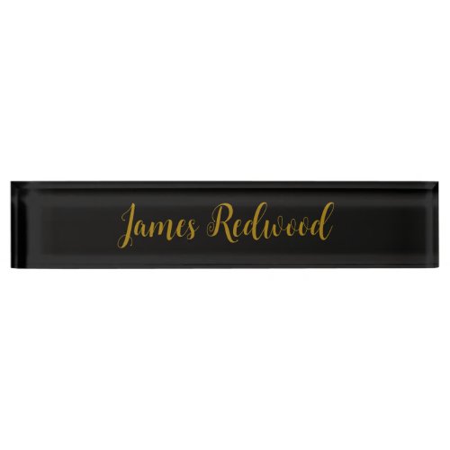 Chic Calligraphy Professional Gold Color Black Desk Name Plate