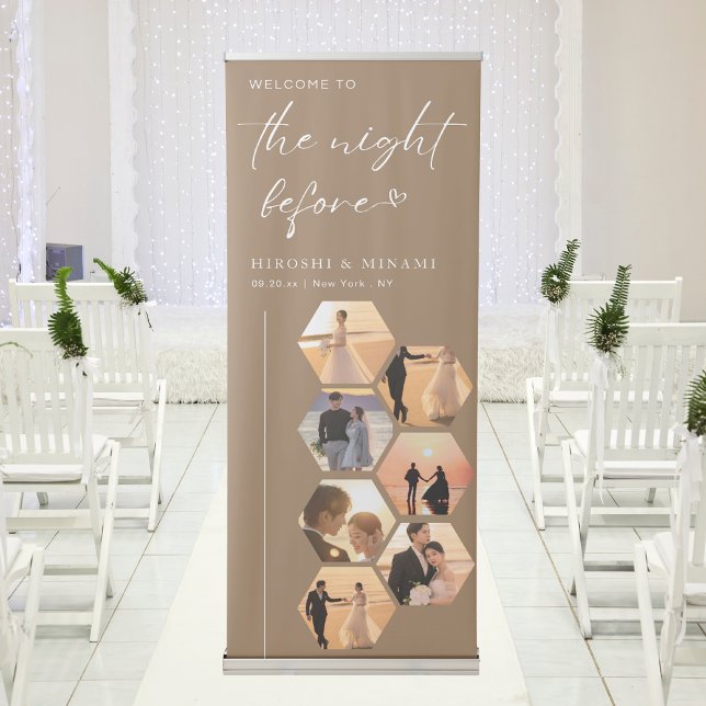 Chic Calligraphy Rehearsal Dinner Hexagon Photo Retractable Banner (Creator Uploaded)